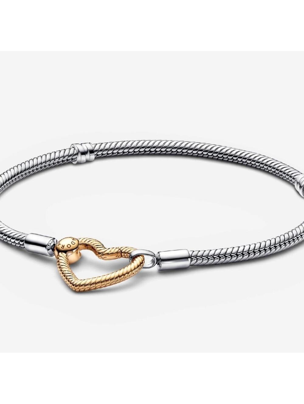 Pandora Moments Heart Closure Snake Chain Bracelet silver, 14k gold 17cm